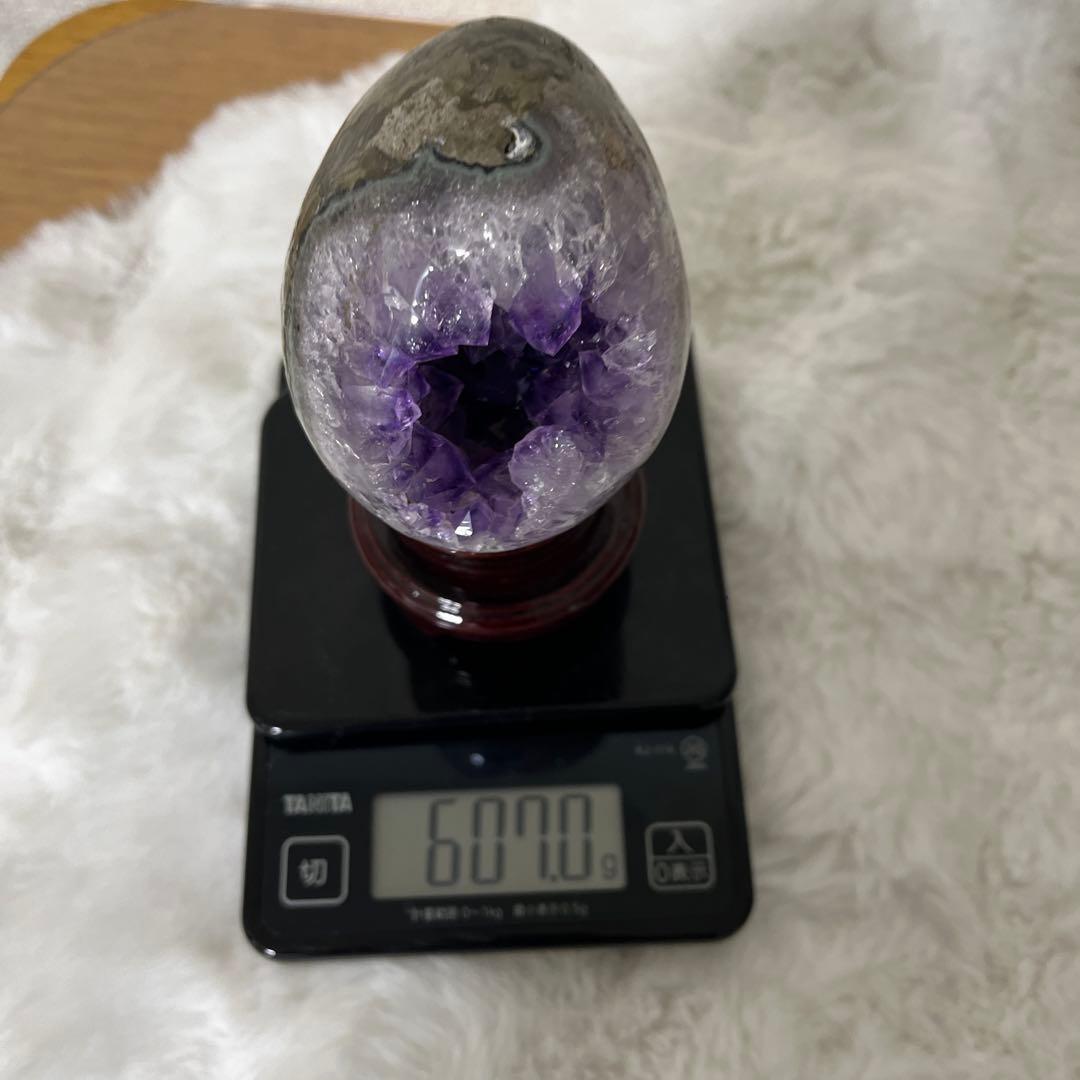★高品質★アメジストドーム　紫水晶★卵型置物 木製台座付き