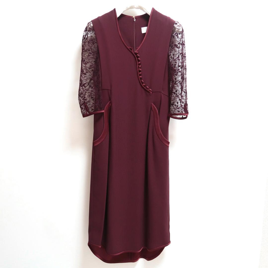 mame マメクロゴウチ ボタン ワンピース レース 七分袖