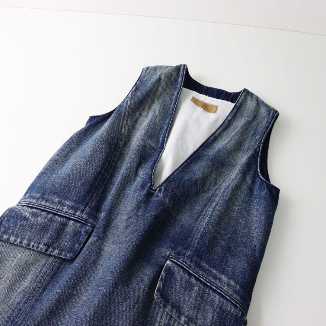 MM6 デニム Vネック ロングサロペット