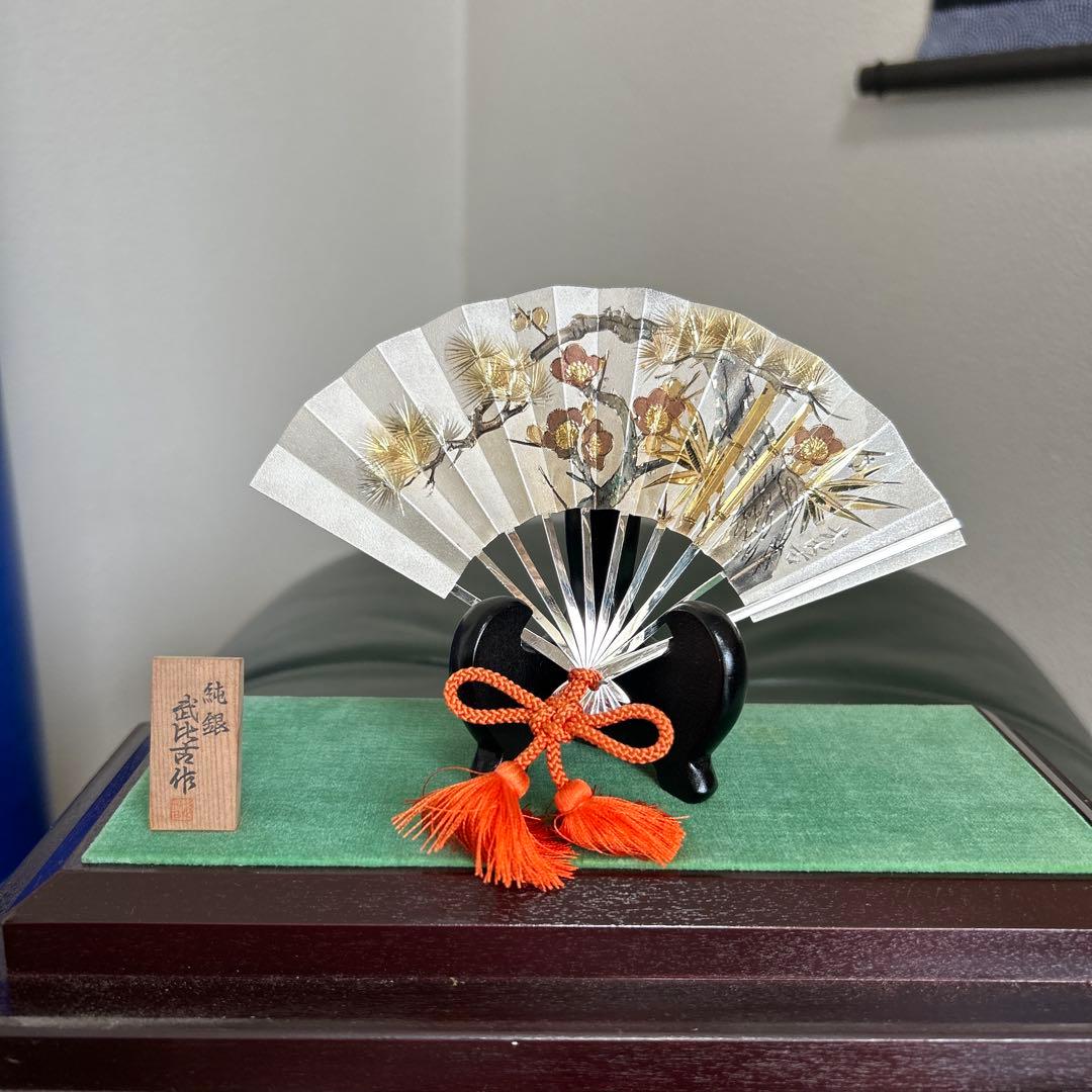 ゆうこです。 武比古作、純銀扇、松竹梅