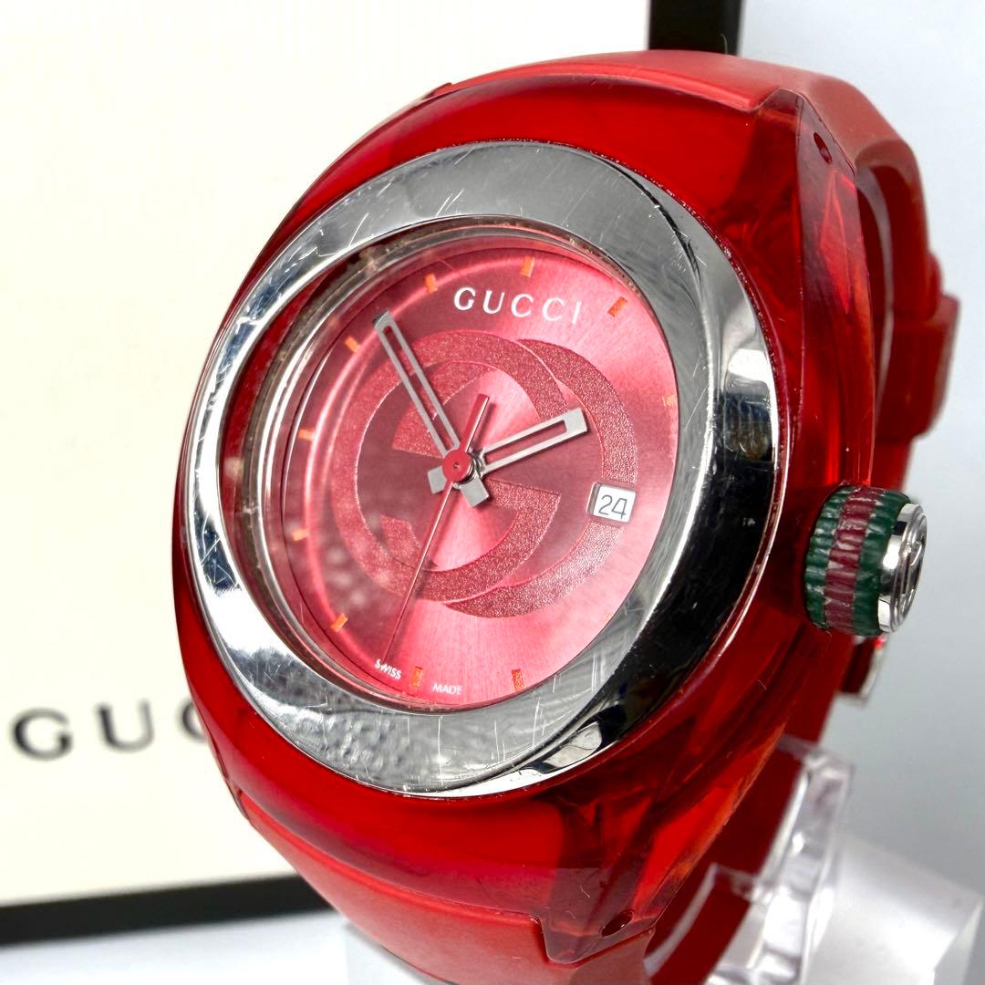 【稼働品/付属品あり】グッチ シンク 137.3 腕時計 デイト シェリーライン