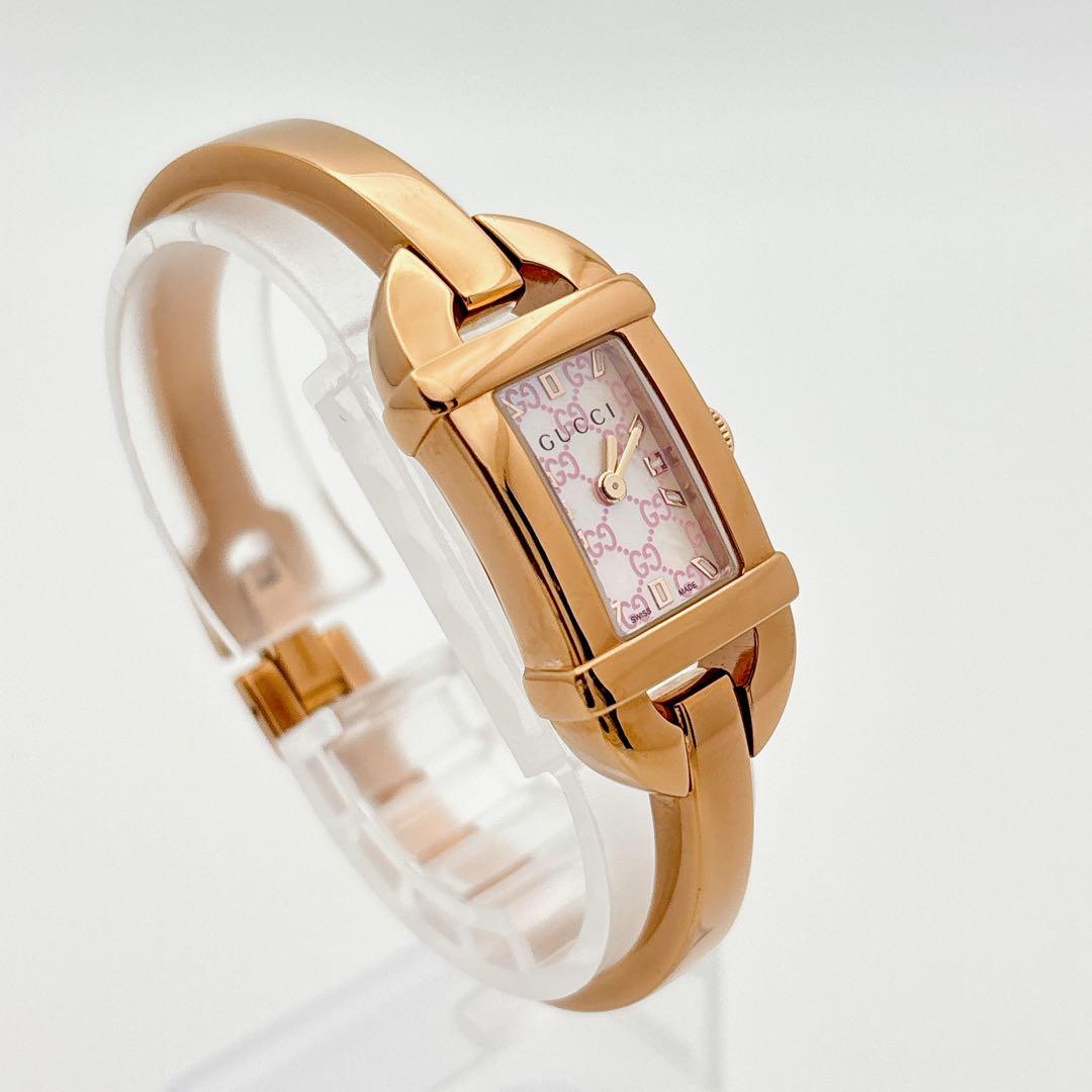 【人気・電池新品】GUCCI 6800L GG柄 ピンク シェル ピンクゴールド