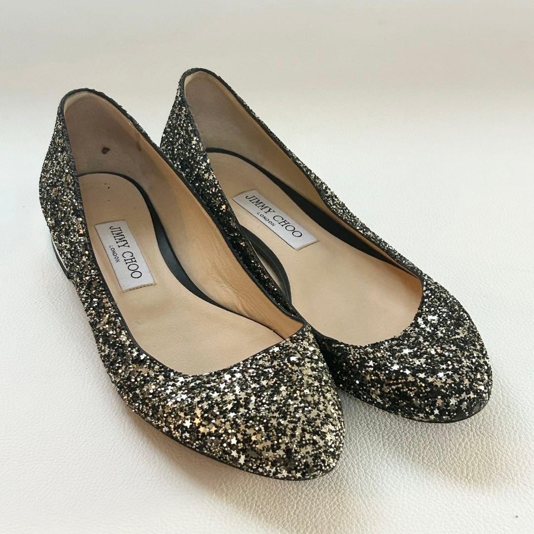 JIMMY CHOO ジミーチュウJESSIE FLAT グリッター黒 39