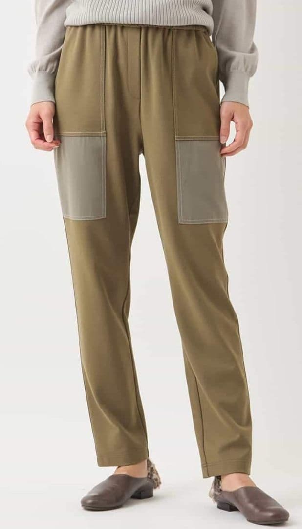 ヒロコビス　配色ステッチジャージーパンツ　カーキ　L