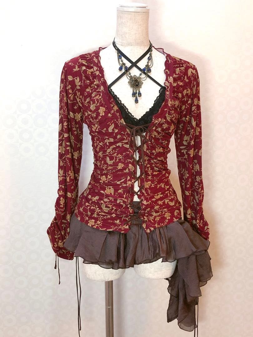 ドロスト レースアップ Y2K フェアリーグランジ 森ガール 平成ギャル