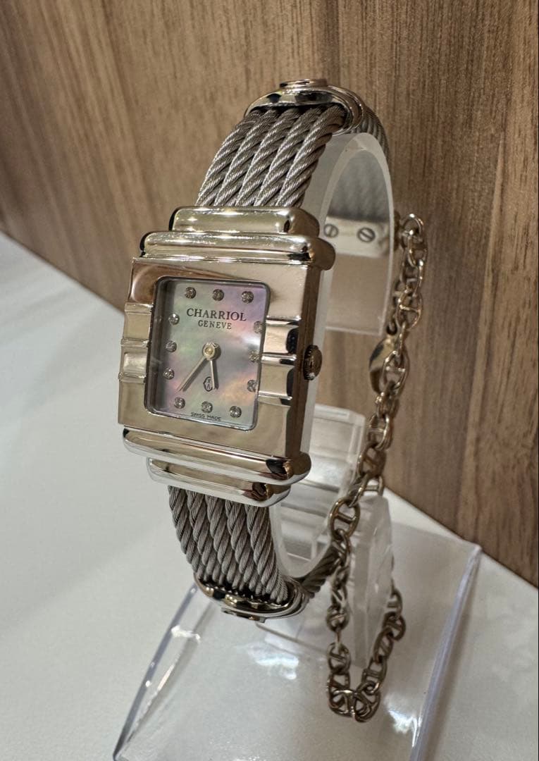 美品 CHARRIOL シャリオール サントロペ スクエア 12Pダイヤ シェル