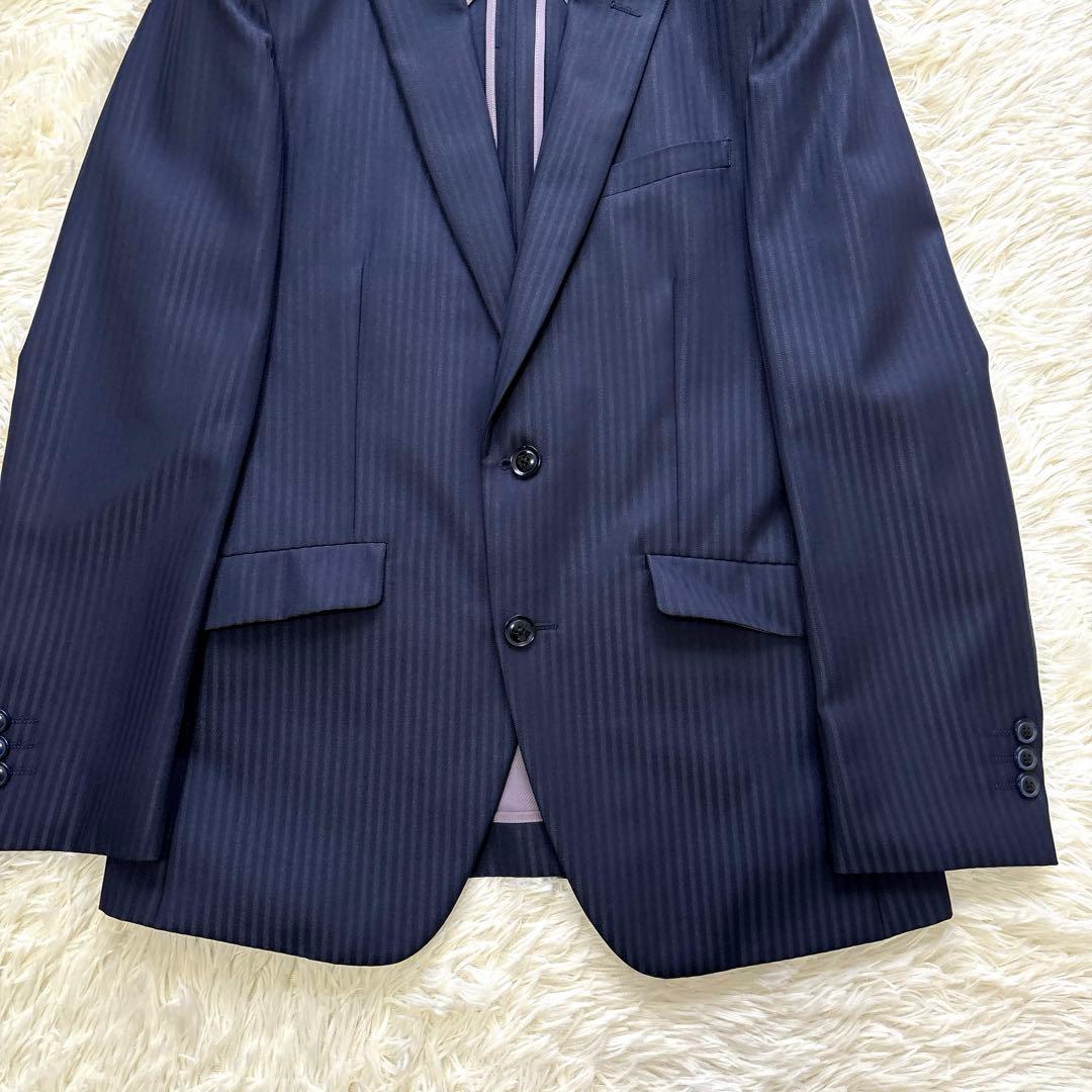 3ピース✨桂由美 ビジネス スーツ ネイビー ストライプ 92 A5 ウール混合