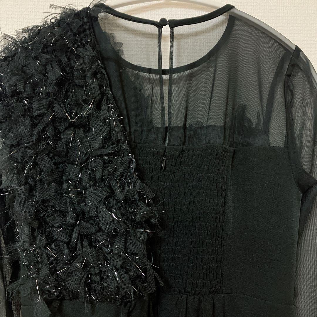 人気　ニアナ　フリンジグリッターノットドレス　パーティ　オケージョン　ブラック