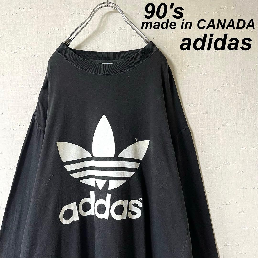カナダ製 古着 90's アディダス 両面プリント ロンT Tシャツ 常田大希