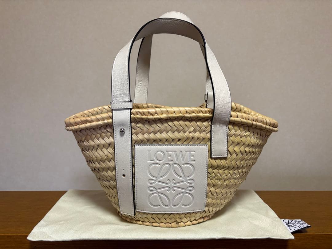 【美品】LOEWE かごバッグ ホワイト ベージュ スモール