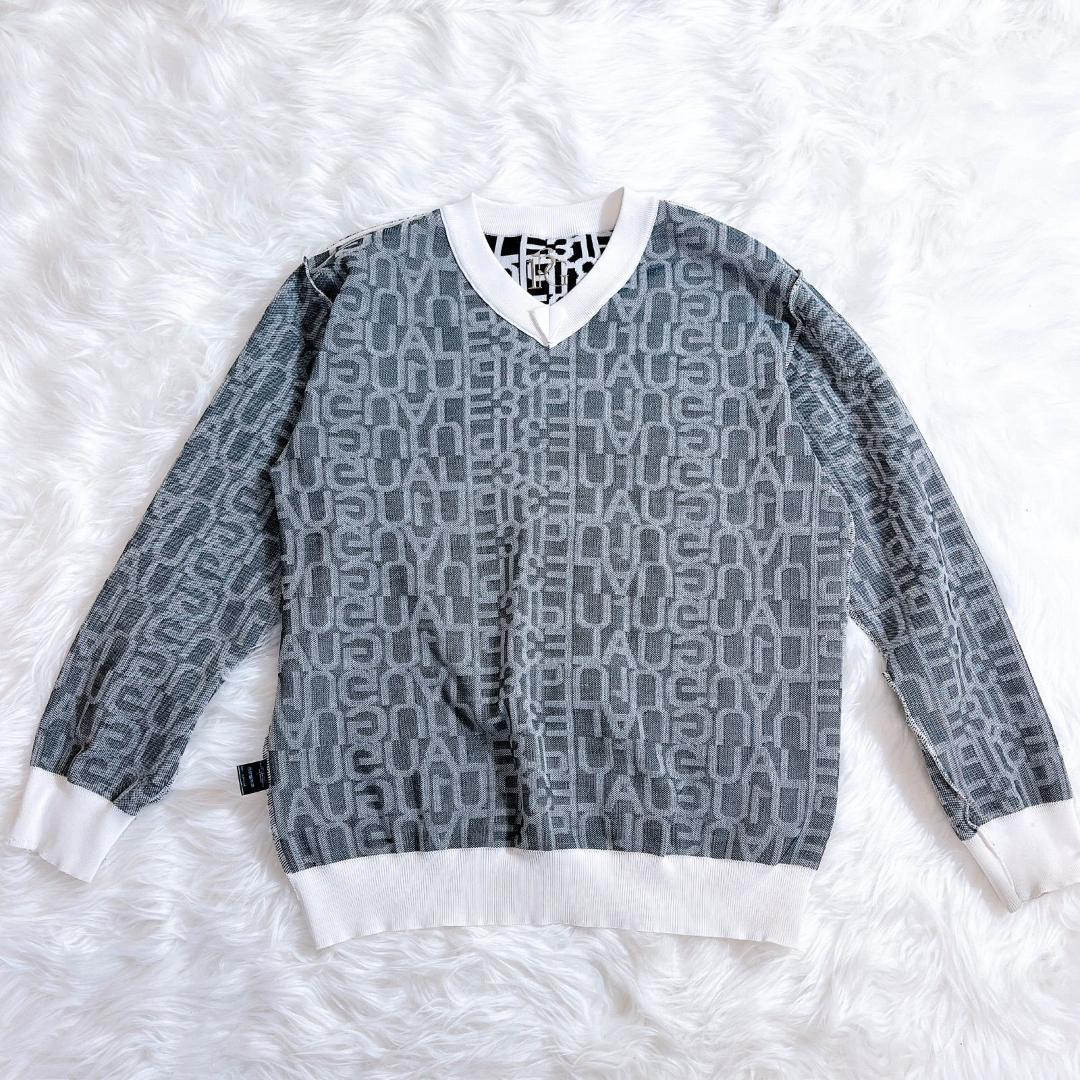 1piu1uguale3 GOLF SNEED JACK ロゴ総柄Vネックニット