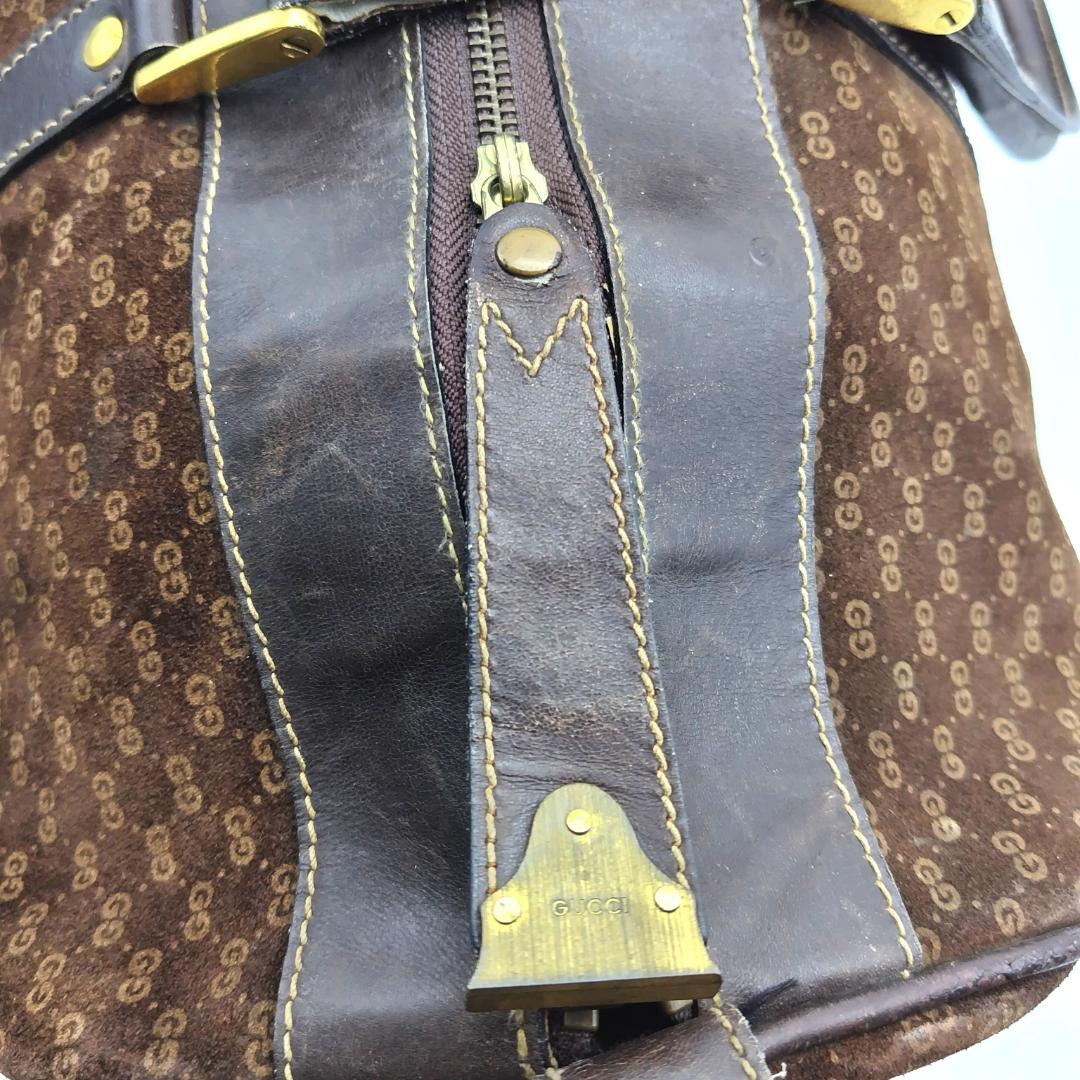 グッチ ボストンバッグ gg柄 スエード ブラウン 大容量 旅行カバン