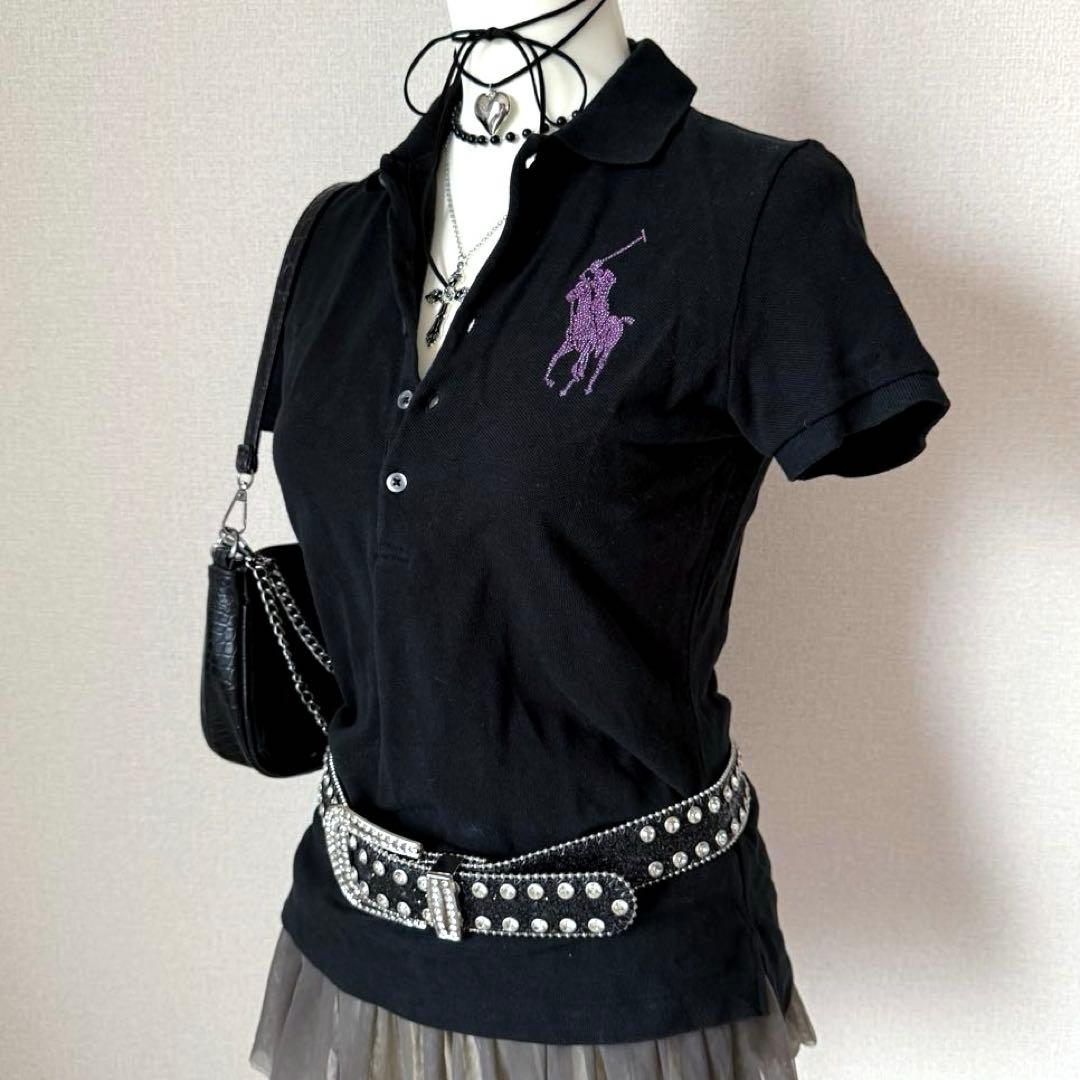 Y2K 00s ラルフローレン ビッグポニー ポロシャツ黒 美品ラインストーン