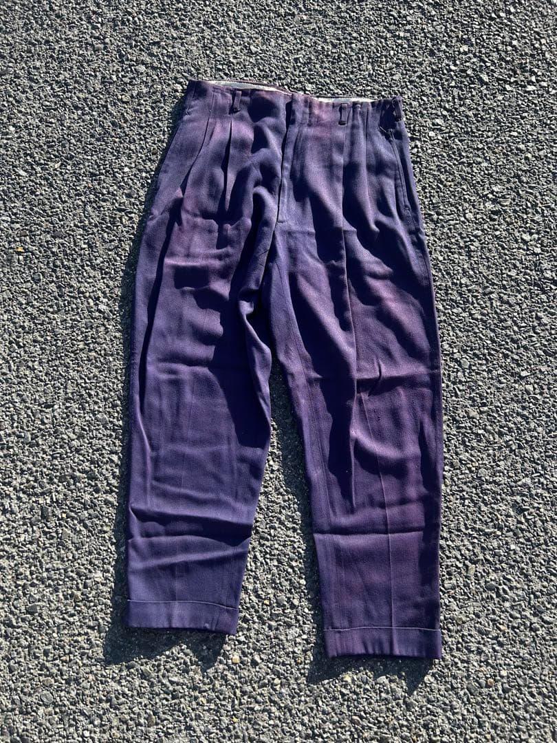 50-60s ギャバジン スラックス パンツ ナス紺　紙フラッシャー