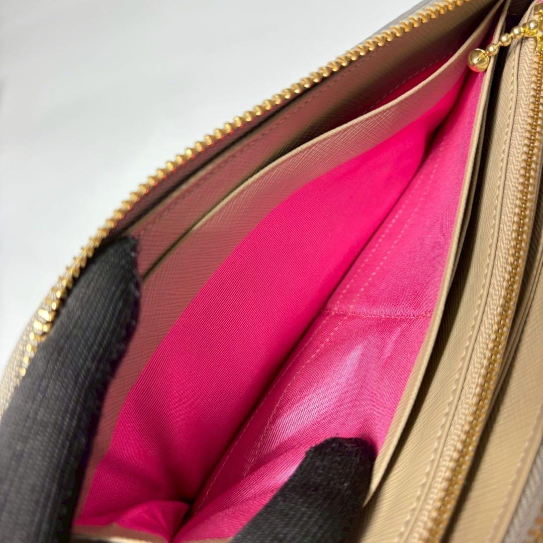 ADMJ　ビジュー　長財布　L字ファスナー　ベージュ　クリスタル.