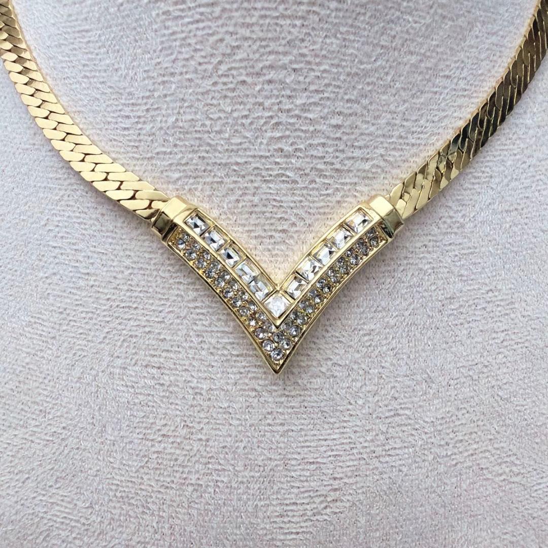 クリスチャンディオール V字 ラインストーン ネックレス チョーカー ゴールド