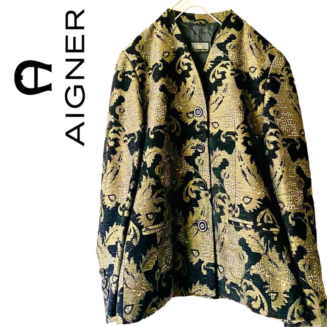 新品未使用✨◆AIGNER◆20万 シルクジャガード ノーカラージャケット38