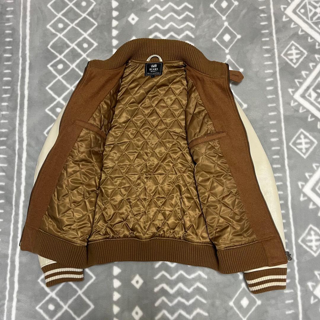 BEAMS / ビームススタジャン牛革レザー × 中綿キルティングキャメル　XL