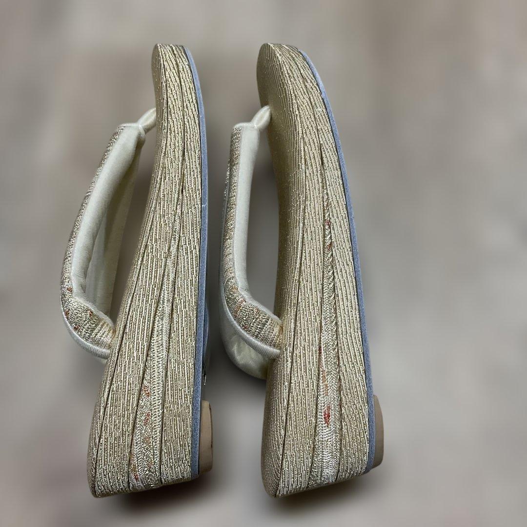 ◆未使用◆御誂菱屋◆草履和装バックセット◆金糸◆絹 ◆本革使用◆24cm◆箱入