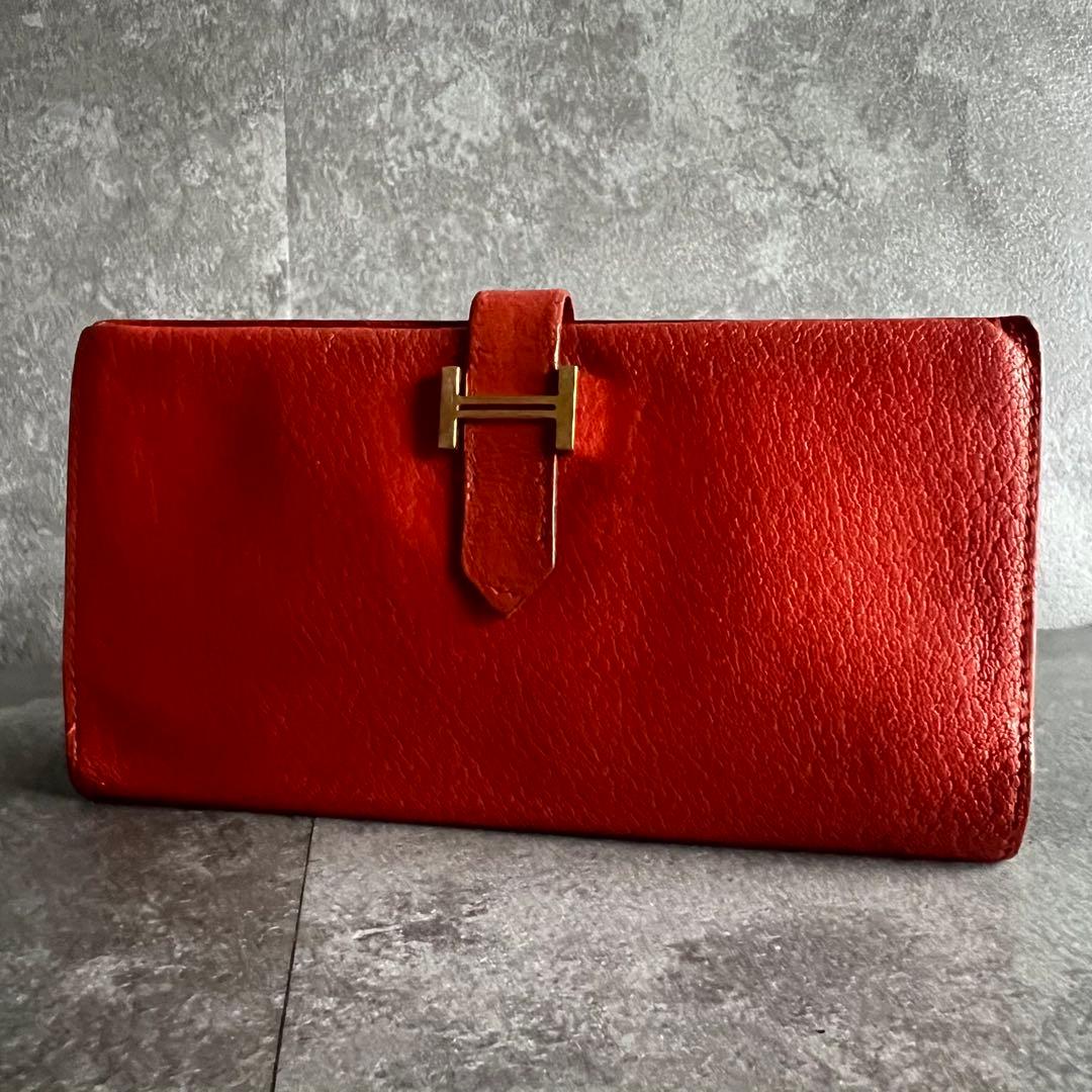 ⭐️エルメス⭐️ベアン クラシック ヴォーエプソン 長財布 オレンジ ゴールド金具