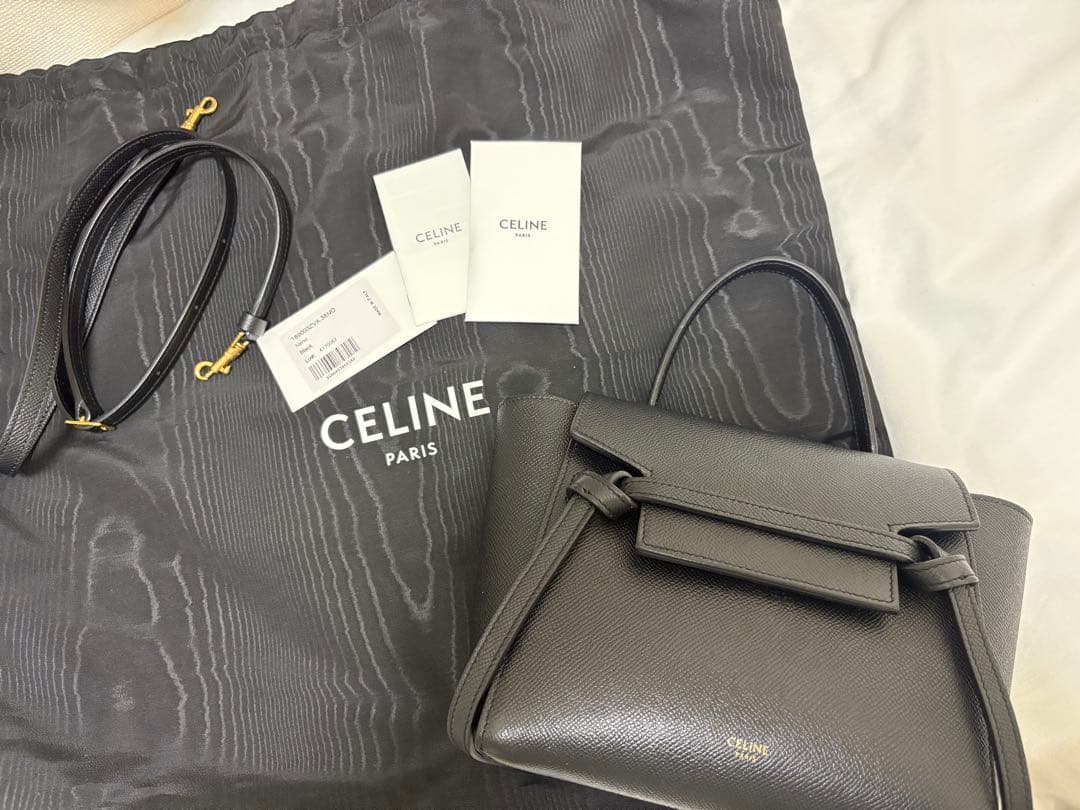 CELINE セリーヌ ベルトバッグ ナノ ブラック ショルダー付 正規品