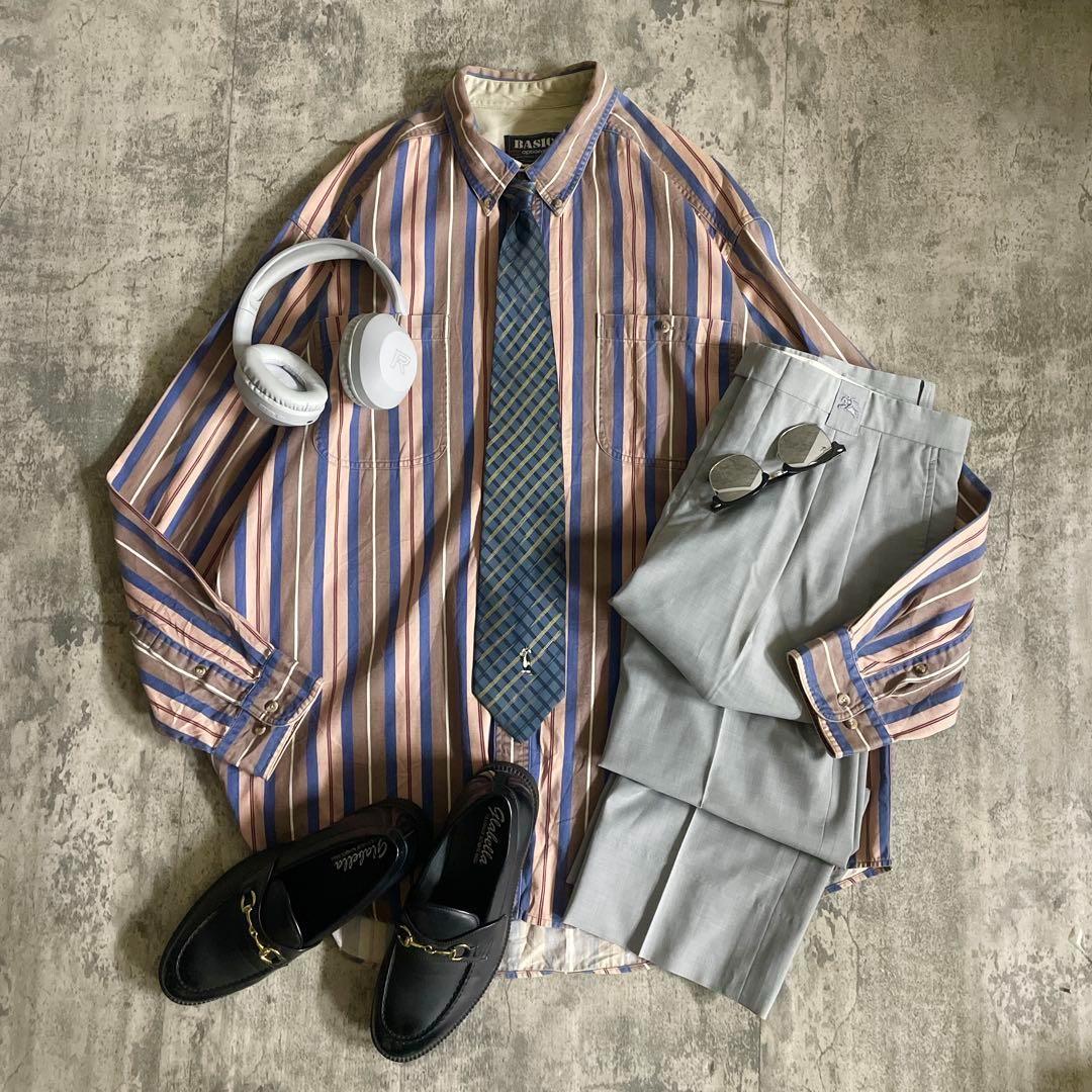 海外 c-boy 90's 太ストライプ BDシャツ BURBERRYスラックス