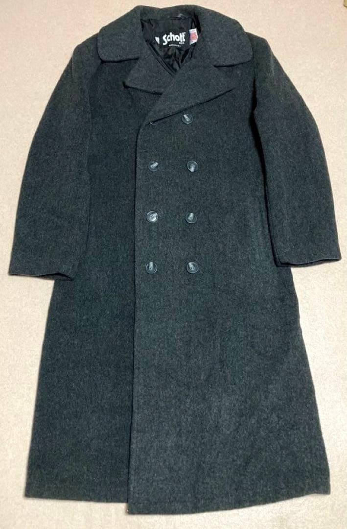 Schott ショット ウール メルトン ダブルブレスト ロングコート グレー