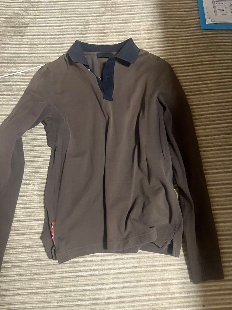 PRADA ブラウン 長袖ポロシャツ　S カーキ　ネイビー