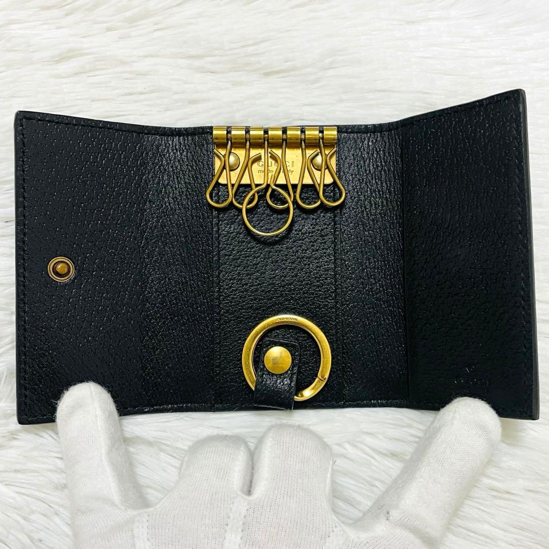 極美✨GUCCI キーケース 6連 GG マーモント レザー ブラック