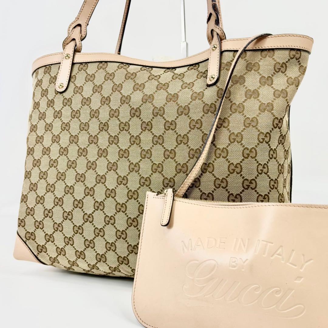 グッチ トートバッグ レザー×キャンバス A4可 肩掛け GG柄 ポーチ付
