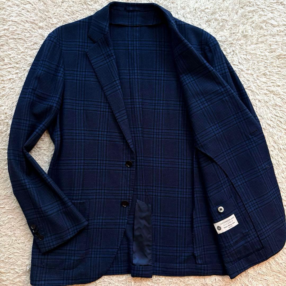 ★カシミヤ混 XL★ トゥモローランド ピルグリム ゼニア グレンチェック 青