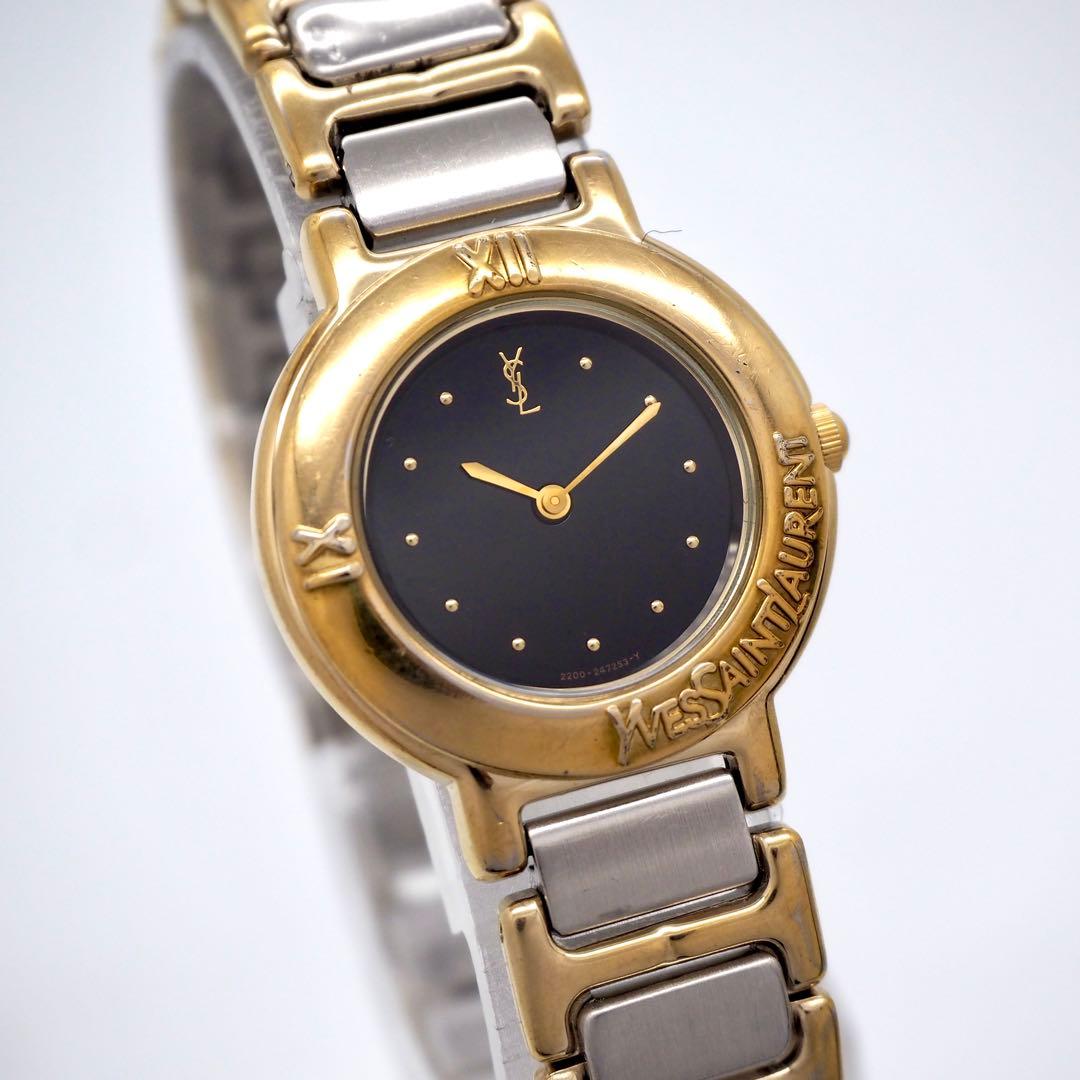 382 YvesSaintLaurent レディース 時計 ブラック ゴールド