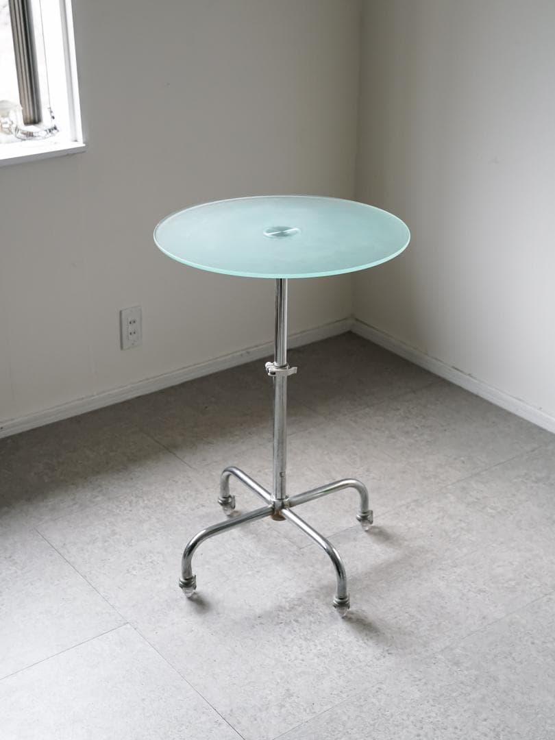 ヴィンテージ アイアン 昇降式ガラステーブル　ミッドセンチュリー モダン