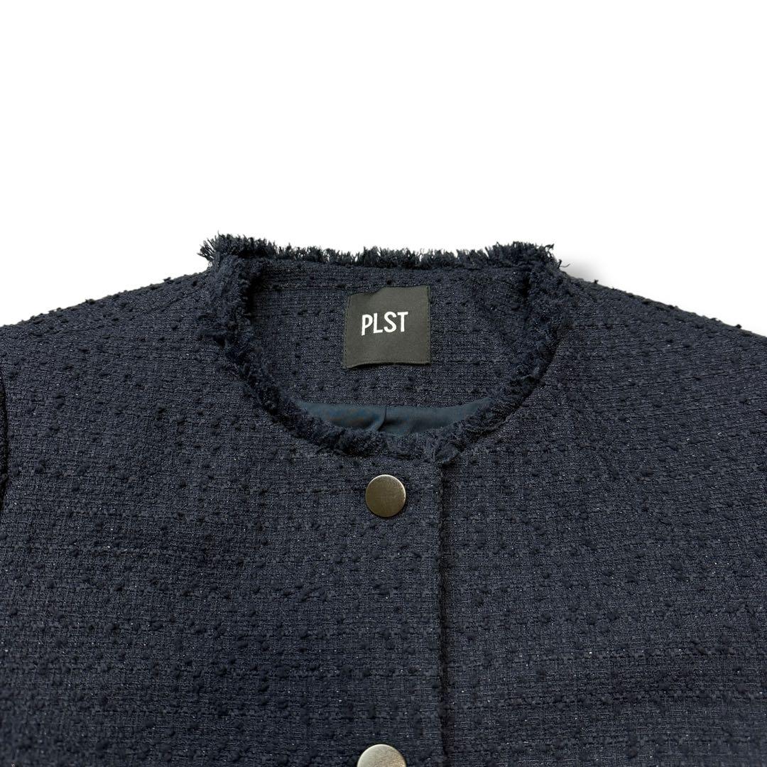 現行 未使用級✨プラステ 1431 ツイード　ノーカラージャケット ネイビー