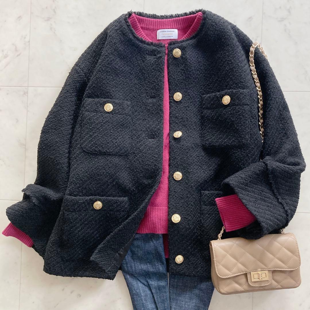 美品　ラウンジドレス　ツイードジャケット　オーバーサイズ　ブラック　ノーカラー