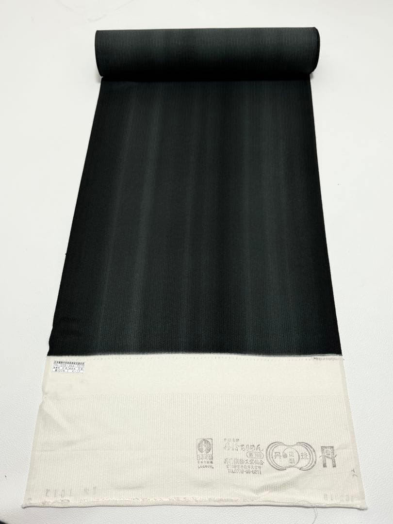 プ*読様 日本の絹　丹後ちりめん　小紋　縦ぼかし　新品　反物　黒　墨黒　着物　羽