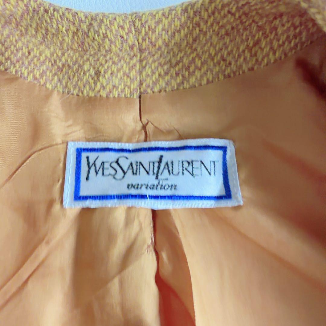 イヴサンローラン　ノーカラーツイードジャケット　木製ボタン　ウール　ヴィンテージ