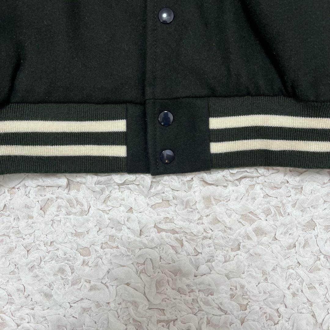 『希少サイズ』　ケボズ　スタジャン　袖レザー　牛革　バック刺繍　緑× 茶　XL