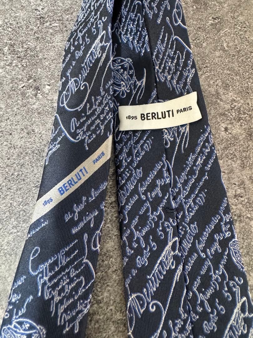 新品同様 ベルルッティ BERLUTI 1895 ネイビー ネクタイ