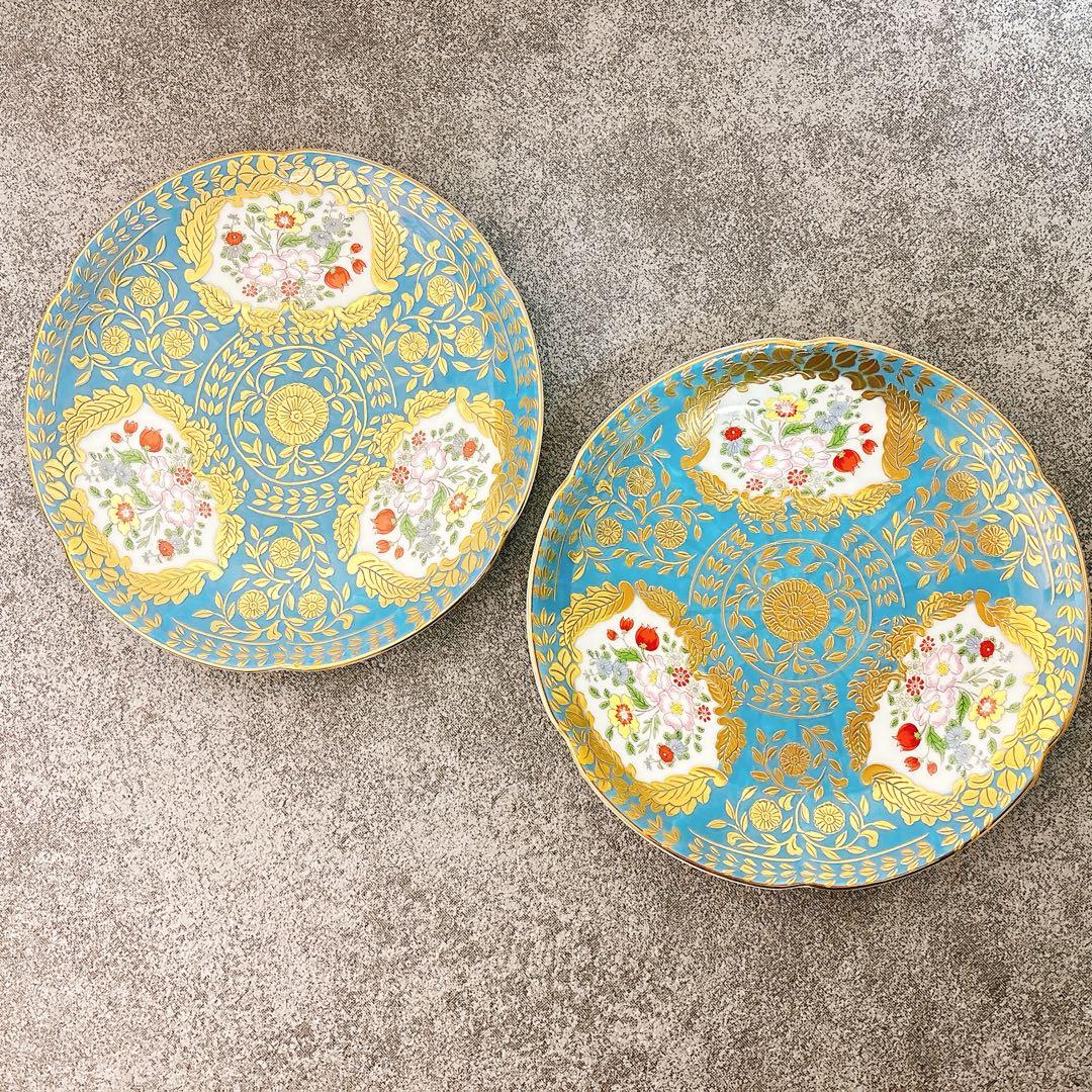 yukikoご依頼品　幸楽窯　錦翡翠ベルサイユ6寸ケーキ皿　2点セット