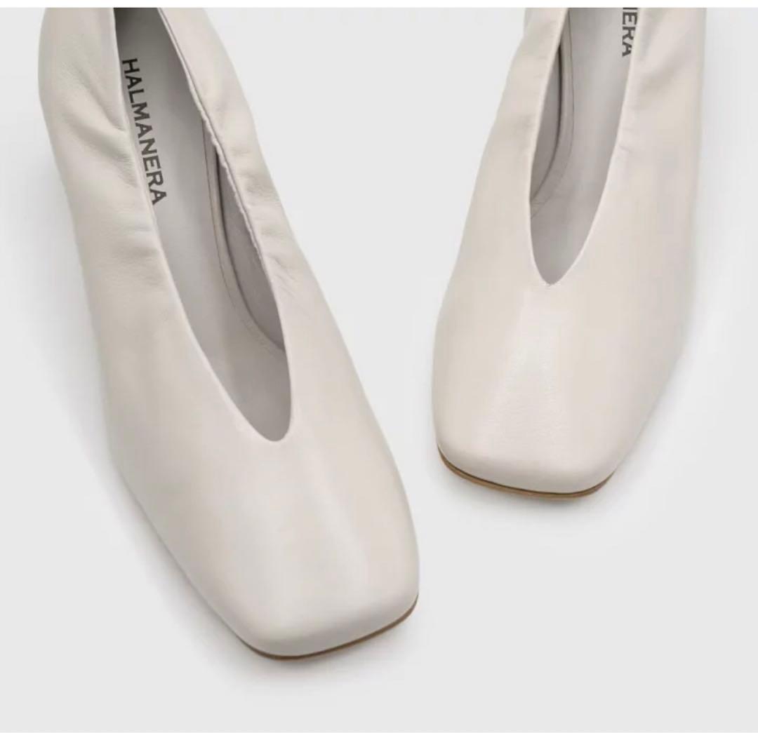 『お値下げ』HALMANERA 本革イタリア製　太ヒールパンプス　アイボリー37