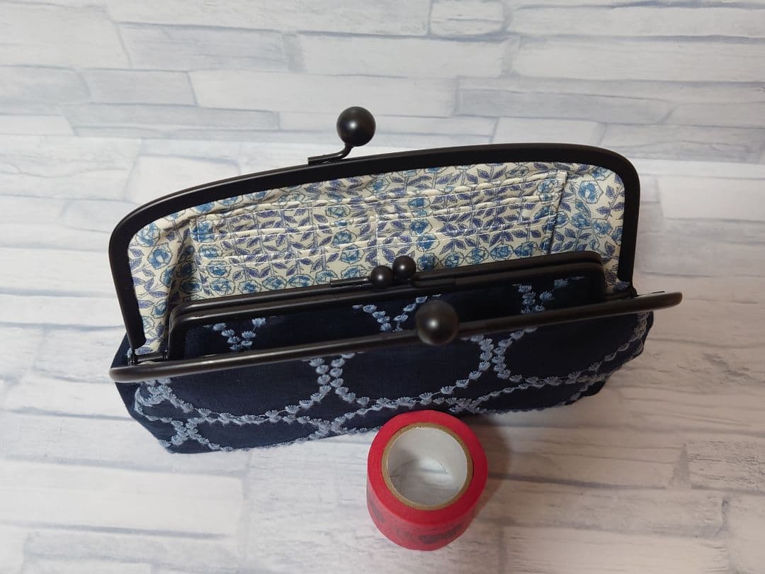 【ネイビー】長財布 ミナペルホネン タンバリン 親子がま口