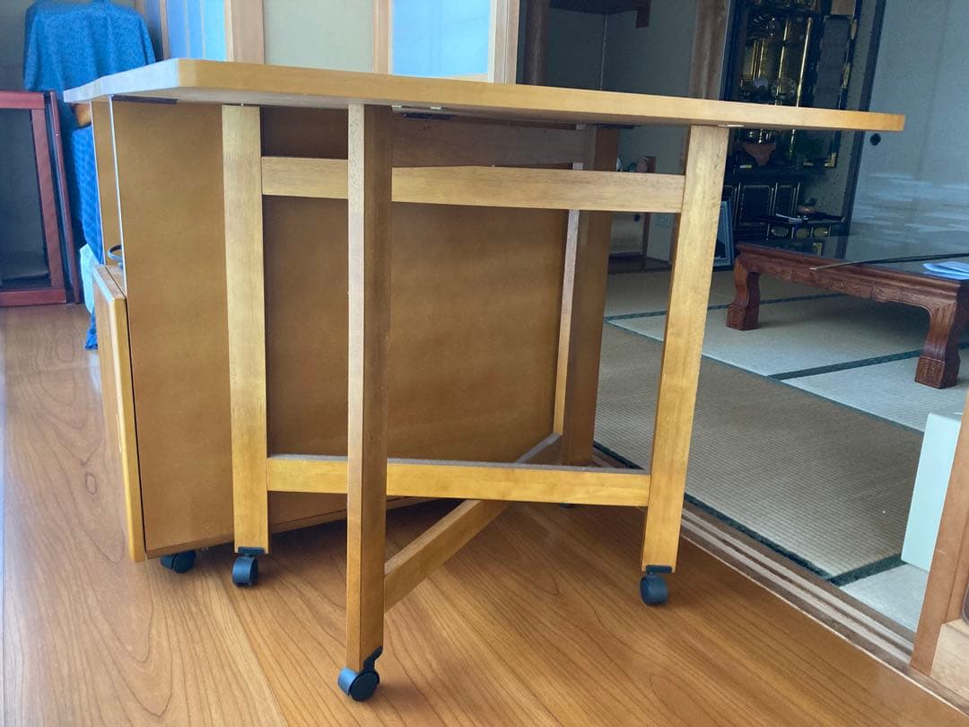 木製 移動式折りたたみテーブル 引き出し付き　ミシン作業台