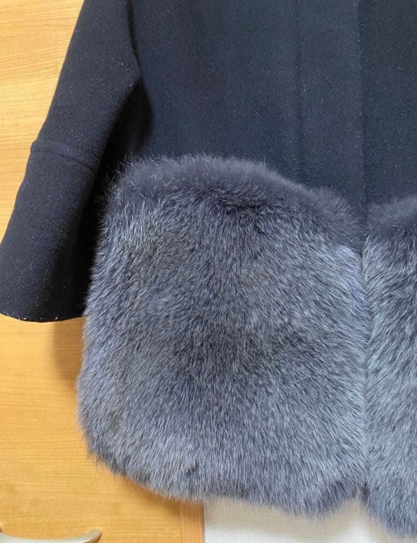 マルニ MARNI コート ノーカラー ネイビー 紺 ファー