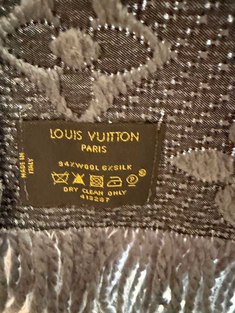 ルイヴィトン マフラー エシャルプ ロゴマニア グレー ウール シルク