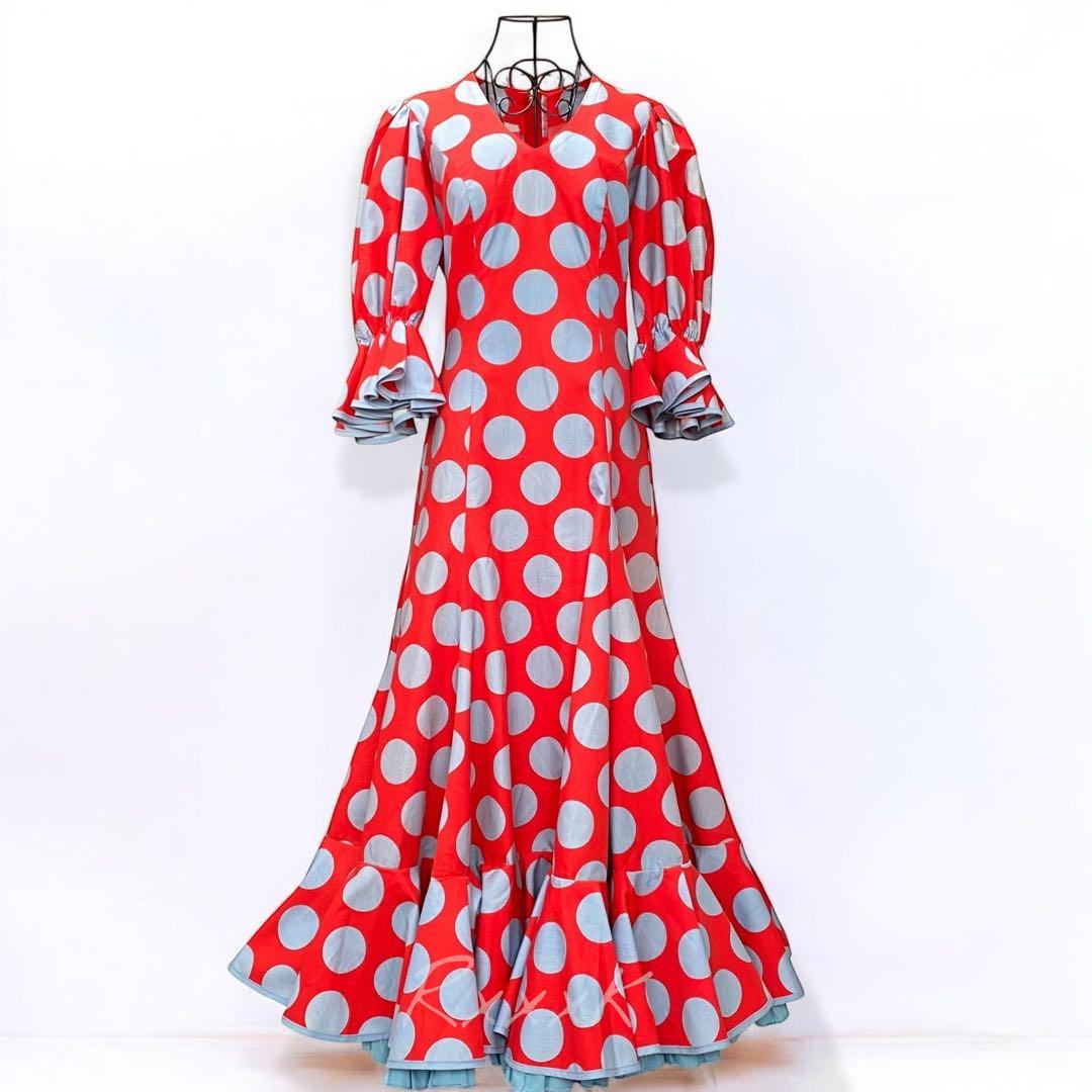フラメンコ 衣装 ドレス ワンピース 水玉 ドット 赤 大きいサイズ