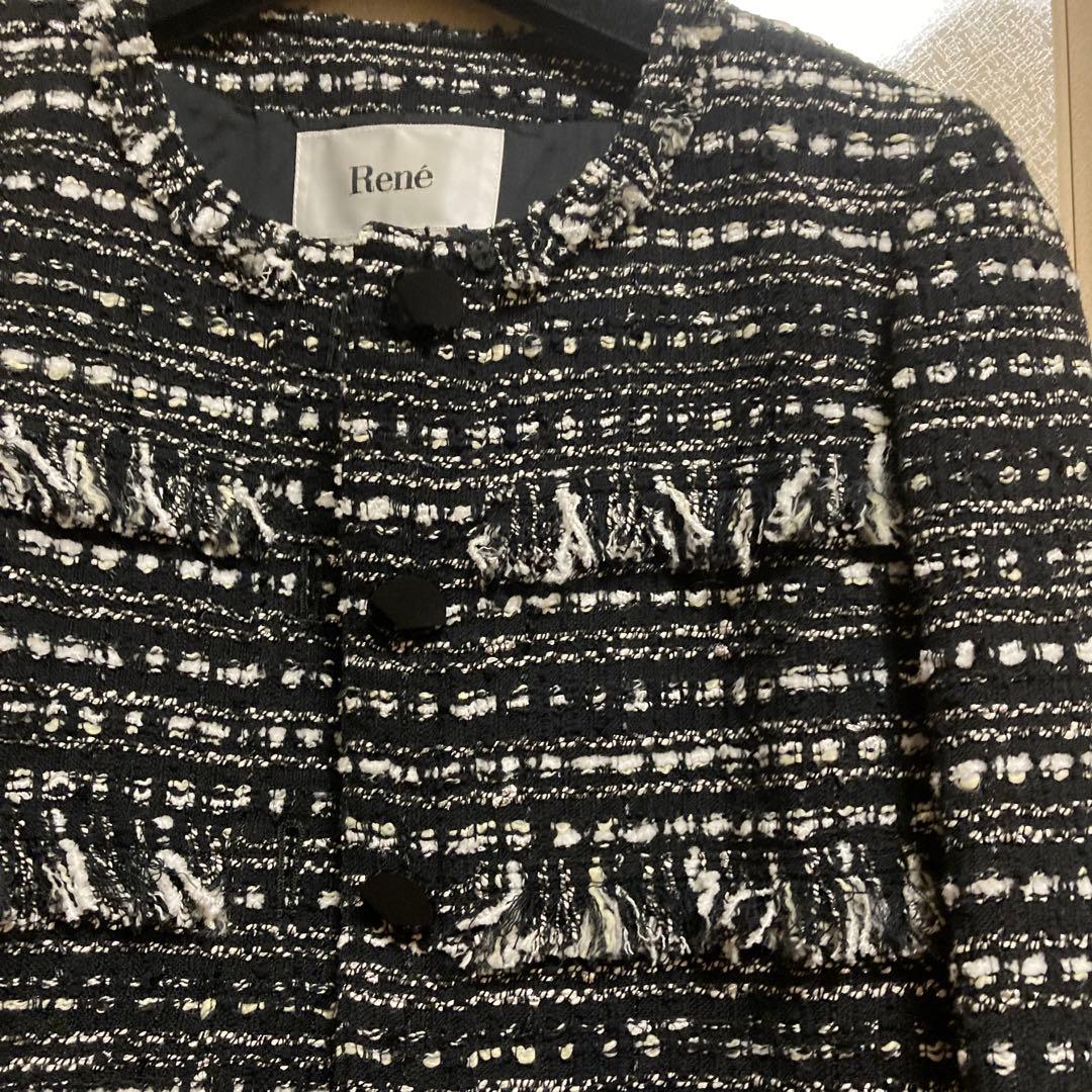 美品♡René ツイードノーカラーロングジャケット 34