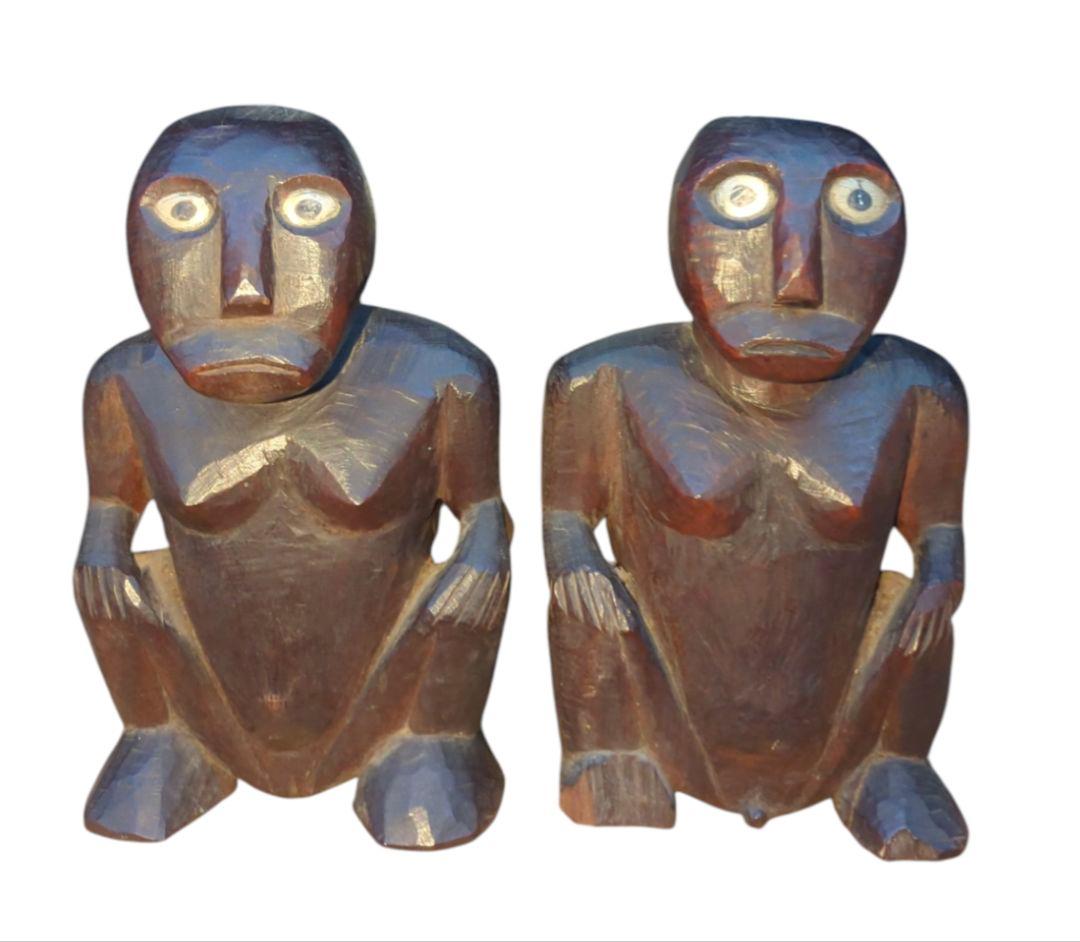 アフリカンアート 木製人型彫刻 2体セット 【 希少 パラオ トコベイ人形 】