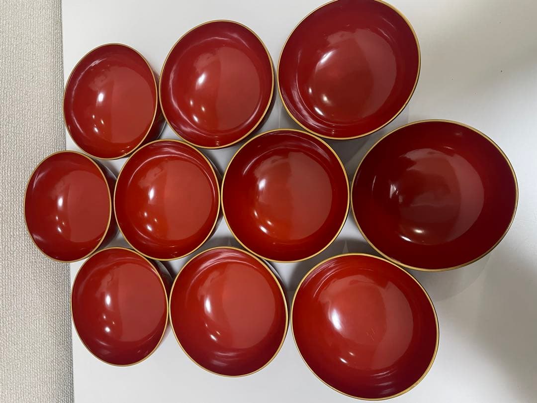 漆器 朱漆 内朱塗 漆器 吸物 懐石椀 煮物椀 10 客 牡丹柄 アンティーク