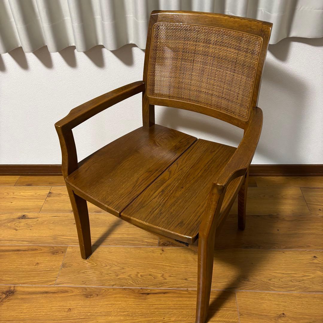 【希少品】浜本工芸　シングルチェア　ダイニングチェア　ラタン　肘掛けあり